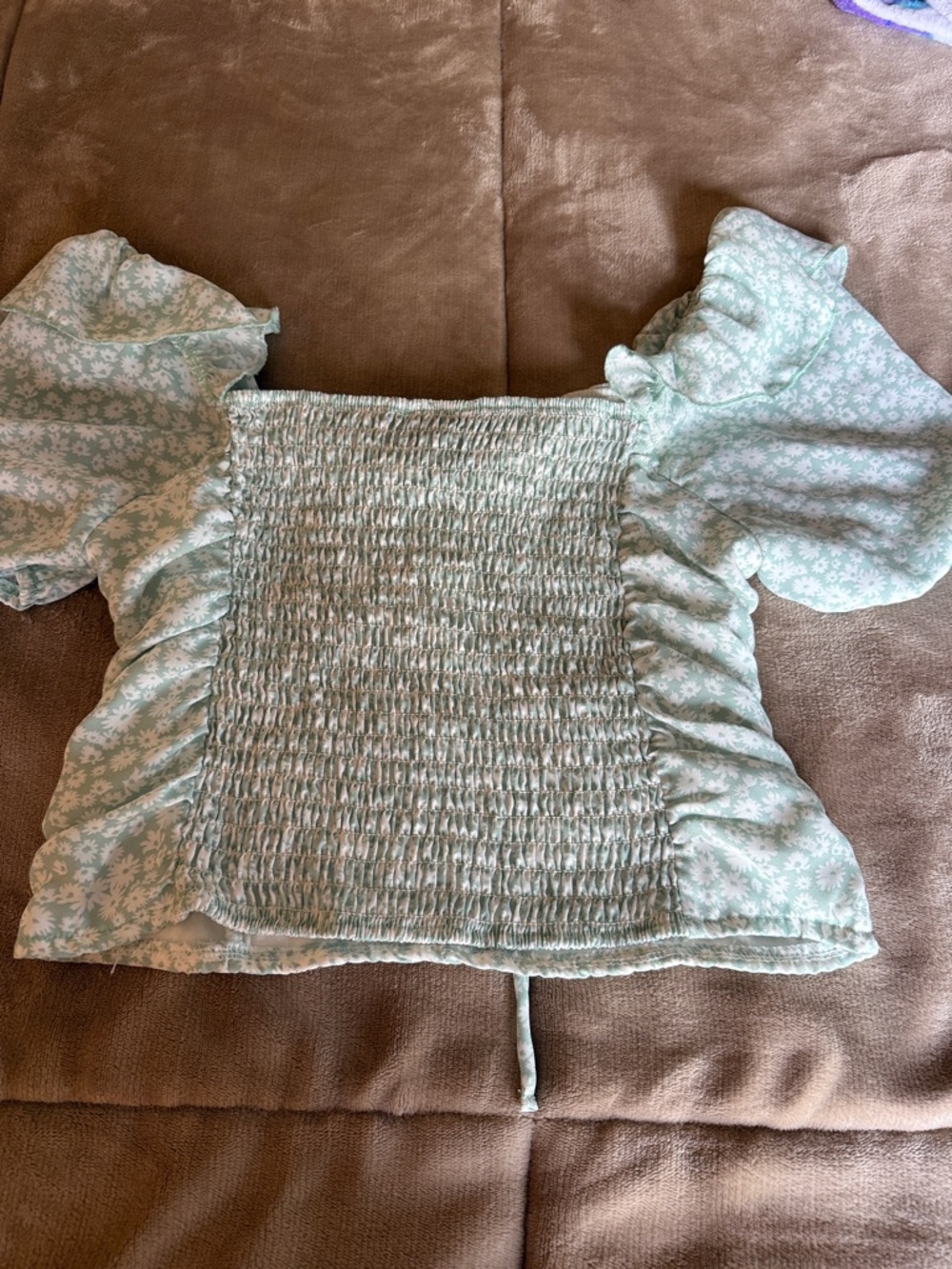 Ditsy Floral Smocked Crop Top in Mint - Picture 6 of 9
